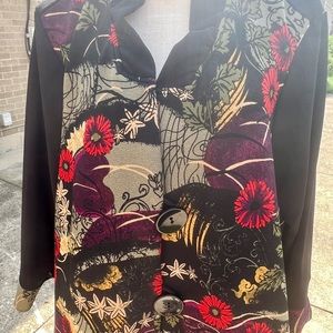 Ali Miles black and red ruffled shacket.